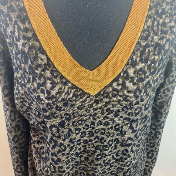 Scotch & Soda Leopard Print V-Neck Sweater - Brown and Black - Picture 2 of 8